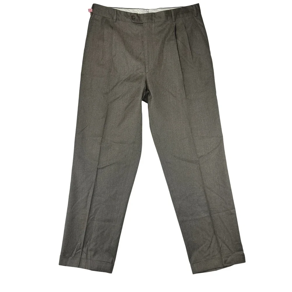 Zignone Dress Pants Pleated 36x30 Brown Wool Cashmere Trousers Italy Old Money